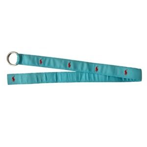 Ralph Lauren‎ Kids Belt Turquoise Pony Logo D-Ring Buckle Made in USA